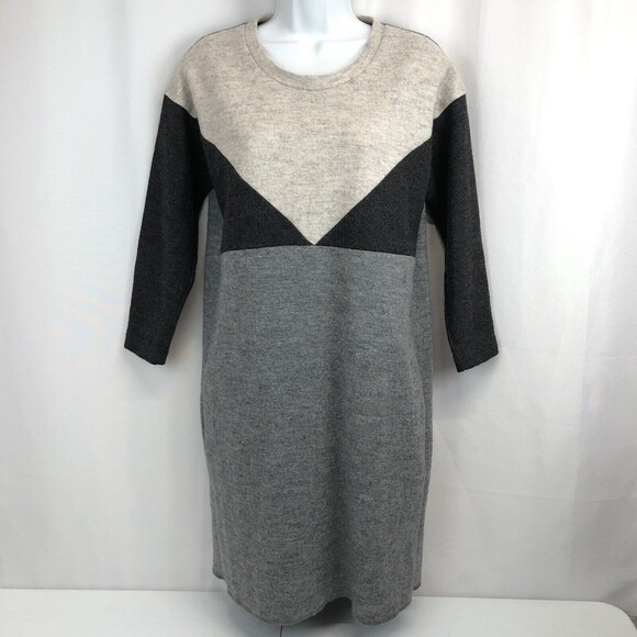 Madewell Wool Blend Lined Sweater Dress Small Gray Geo Tilt Shift Color Block - Picture 1 of 12